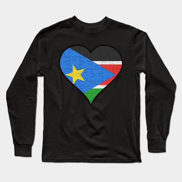 South Sudanese Jigsaw Puzzle Heart Design - Gift for South Sudanese With South Sudan Roots Long Sleeve T-Shirt by Country Flags